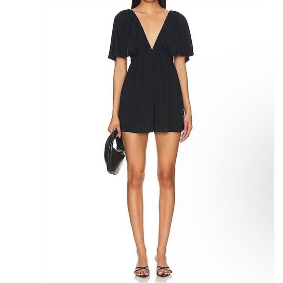Free People Beach V-Neck Romper Women's Black Size Small Petite - Picture 1 of 7